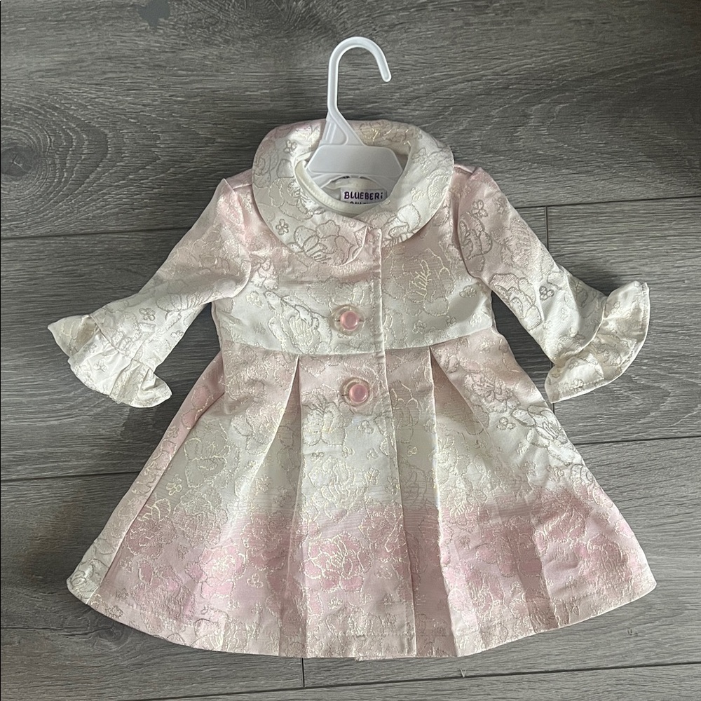 Pink and White Floral Baby Jacket with Matching Dress